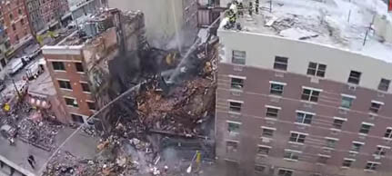 image from drone over burning building